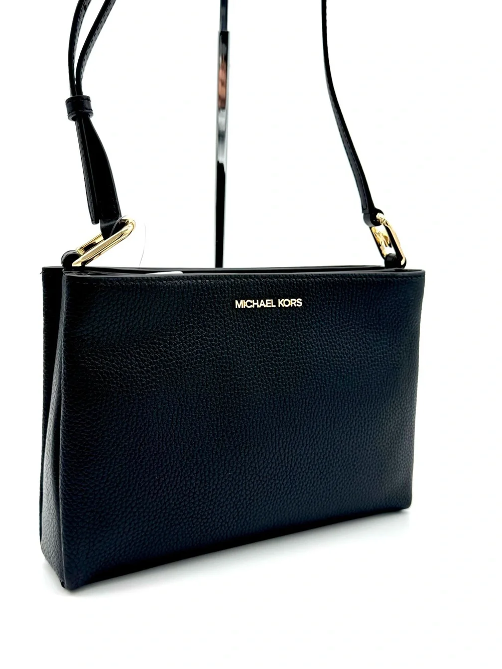 Michael Kors Trisha Medium Pebbled Leather Crossbody Bag Black/Gold